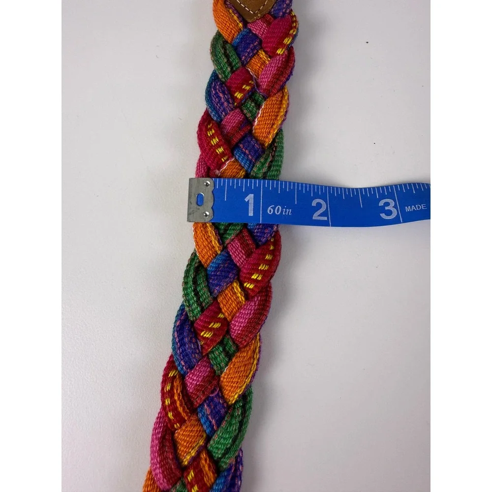 Braided Buckle Belt Woven Colorful Leather Boho Hippie Artisan Handcrafted Large